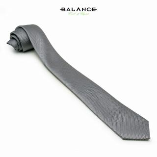 Balance apró fekete pöttyös, anyagában szövött mintás ezüstszürke keskeny selyem nyakkendő - Blnc250-111