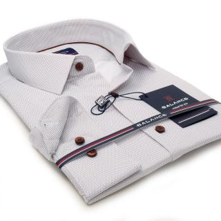 Balance fehér alapon nyomott barna apró pöttymintás hosszú ujjú, karcsúsított fazonú, rugalmas anyagú Dotted slim-fit ing - Blnc2505she-1