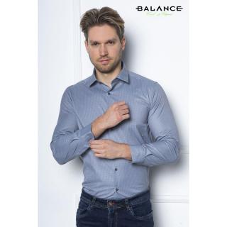 Balance fehér alapon nyomott szürkéskék halszálkamintás hosszú ujjú karcsúsított enyhén rugalmas Forbe slim-fit ing - Blnc2478she-1