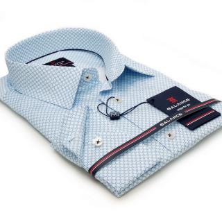 Balance fehér alapon nyomott világoskék mintás hosszú ujjú, enyhén karcsúsított Buble slim-fit alkalmi ing - Blnc2481she