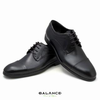 Balance fűzős fekete bőr alkalmi férfi cipő, díszítő tűzésekkel - Blnc2301cp