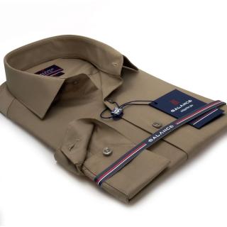 Balance normál galléros, drapp rugalmas pamutszatén, slim-fit hosszú ujjú alkalmi ing - Blnc2455she-6