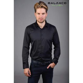 Balance normál galléros fekete, karcsúsított-nyújtott fazonú long-slim-fit rugalmas pamutszatén hosszú ujjú alkalmi ing - Blnc2464she-2