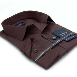Balance normál galléros, sötétbarna rugalmas pamutszatén, slim-fit hosszú ujjú alkalmi ing - Blnc2455she-7