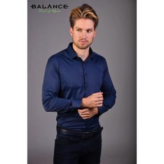 Balance normál galléros, sötétkék rugalmas pamutszatén, slim-fit hosszú ujjú alkalmi ing - Blnc2455she-4