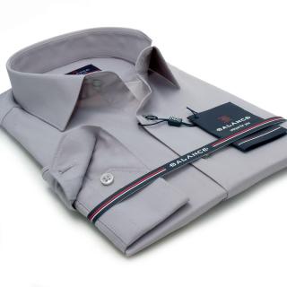 Balance normál galléros, világosszürke rugalmas pamutszatén, slim-fit hosszú ujjú alkalmi ing - Blnc2455she-5