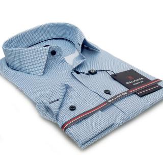 Balance nyomott kék-szürke mikrokocka mintás, enyhén karcsúsított, rugalmas anyagú, hosszú ujjú Mickoc slim-fit alkalmi ing - Blnc2471she