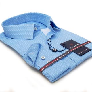 Balance nyomott világoskék-fehér mintás hosszú ujjú, karcsúsított fazonú, rugalmas anyagú Bluer slim-fit ing - Blnc2501she-1