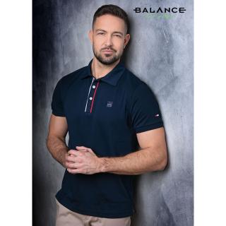 Balance sötétkék rugalmas pamut anyagú rövid ujjú, gombos-galléros nyakú Inter póló, gombolópántján piros-fehér díszítéssel - Blnc2401tsh-1