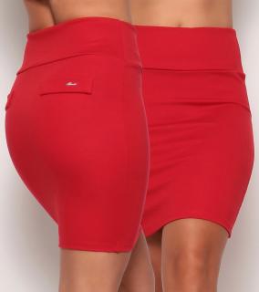 Masca Fashion magas derekú, széles gumipántos elasztikus piros punto miniszoknya, hátán zsebfedőkkel - Mf226-20