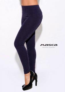 Masca Fashion magasított derekú, ezüst csillámos sötétkék leggings, cicanadrág - Mf743-31
