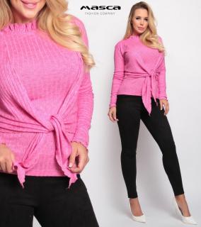 Masca Fashion rugalmas, vékony bordás kötött pink-melange rövid állású, megkötős hosszú ujjú kardigán - Mf335-48