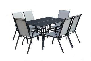 ROJAPLAST ZWMT-83 SET fém kerti asztal, 150 x 90 x 72 cm - fekete, 6 db székkel
