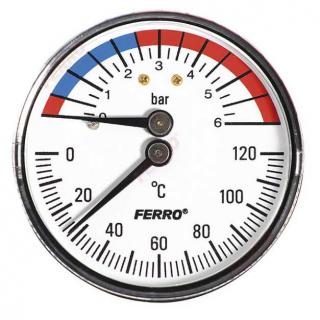 Ferro TM63A Termomanométer hátsó csatlakozású 0-120 °C, 6 bar