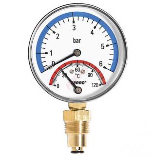 Ferro TM80R Termomanométer alsó csatlakozású 0-120 °C, 6 bar