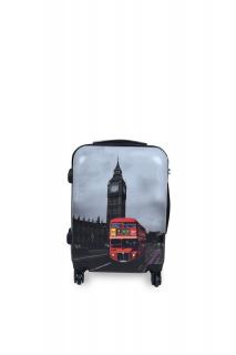 Fekete-Fehér Piros London Mintás Ormi Wizzair Méretű Kemény Kabinbőrönd (55x36x22cm)