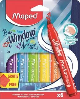 Ablakfilc készlet, vastag, törlõkendõvel, 5 mm, MAPED "Marker`Peps", 6 különbözõ szín (6 db)