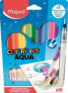 Akvarell filctoll készlet, 3,6 mm, ecsettel, MAPED "Color`Peps Aqua", 10 különbözõ szín (10 db)