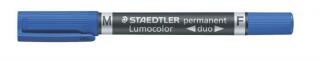 Alkoholos marker, 0,6/1,5 mm, kúpos, kétvégû, STAEDTLER "Lumocolor® duo 348", kék