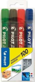 Alkoholos marker, 1 mm, kúpos, PILOT "Permanent Marker 100", 4 szín (4 db)