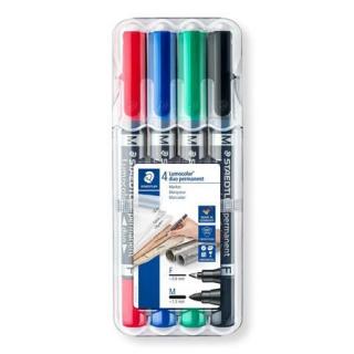 Alkoholos marker készlet, 0,6/1,5 mm, kúpos, kétvégû, STAEDTLER "Lumocolor® duo 348", 4 különbözõ szín (4 db)