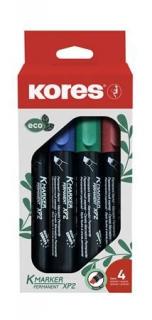 Alkoholos marker készlet, 1-3 mm, vágott, KORES "Eco K-Marker", 4 különbözõ szín (4 db)