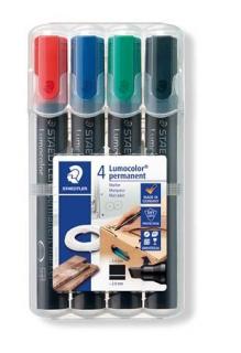 Alkoholos marker készlet, 2-5 mm, vágott, STAEDTLER "Lumocolor® 350", 4 különbözõ szín (4 db)