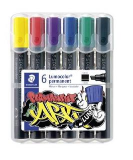 Alkoholos marker készlet, 2-5 mm, vágott, STAEDTLER "Lumocolor® 350", 6 különbözõ szín (6 db)