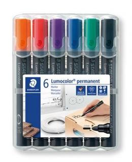 Alkoholos marker készlet, 2 mm, kúpos, STAEDTLER "Lumocolor® 352", 6 különbözõ szín (6 db)