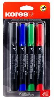 Alkoholos marker készlet, 3 mm, kúpos, KORES "Eco K-Marker", 4 különbözõ szín (4 db)