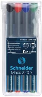 Alkoholos marker készlet, OHP, 0,4 mm, SCHNEIDER "Maxx 220 S", 4 különbözõ szín (4 db)