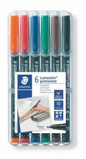 Alkoholos marker készlet, OHP, 0,6 mm, STAEDTLER "Lumocolor® 318 F", 6 különbözõ szín (6 db)