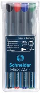 Alkoholos marker készlet, OHP, 0,7 mm, SCHNEIDER "Maxx 222 F", 4 különbözõ szín (4 db)