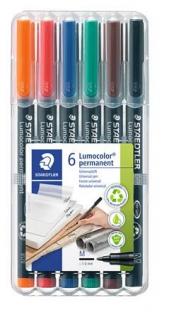 Alkoholos marker készlet, OHP, 1 mm, STAEDTLER "Lumocolor® 317 M", 6 különbözõ szín (6 db)