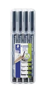 Alkoholos marker készlet, OHP, STAEDTLER "Lumocolor® 31", 4 különbözõ vonalvastagság, fekete (4 db)