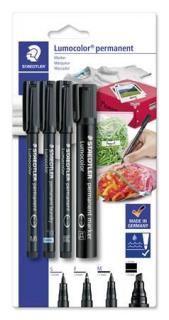 Alkoholos marker készlet, vegyes, STAEDTLER "Lumocolor® 60" 4 különbözõ vonalvastagság, fekete (4 db)