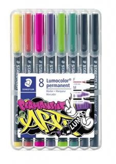 Alkoholos marker vegyes készlet, OHP, STAEDTLER "Lumocolor® 31", 8 különbözõ szín, 3-féle vonalvastagság (8 db)