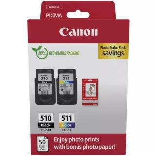 Canon PG-510,CL-511 eredeti patron csomag (fekete, színes) + 50 db 10x15-ös fotópapír