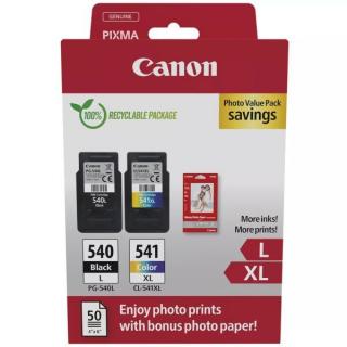 Canon PG-540L, CL-541XL fekete és színes nagy kapacitású eredeti patron (2 db/csomag) + 50 db 10x15-ös GP501 fotópapír | Canon PIXMA MG3100, MG3200, MG3500, MG3600, MX475, TS5100 nyomtatósorozatokhoz |