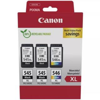 Canon PG-545XL (2 db), CL-546XL (1 db) fekete és színes nagy kapacitású eredeti patron (3 db/csomag) | Canon PIXMA MG2500, TS3100, TS3300, TS3400, TR4500, TR4600 nyomtatósorozatokhoz |