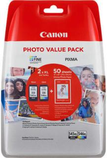 Canon PG-545XL, CL-546XL fekete és színes nagy kapacitású eredeti patron (2 db/csomag) + 50 db 10x15-ös fotópapír | Canon PIXMA MG2500, TS3100, TS3300, TS3400, TR4500, TR4600 nyomtatósorozatokhoz |