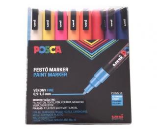 Dekormarker készlet, 0,9-1,3 mm, UNI "Posca PC-3M", 16 különbözõ szín (16 db)