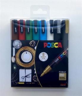 Dekormarker készlet, 0,9-1,3 mm, UNI "Posca PC-3M Holiday", 8 különbözõ szín (8 db)