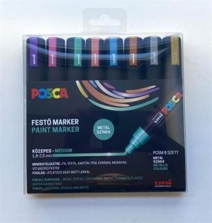 Dekormarker készlet, 1,8-2,5 mm, UNI "Posca PC-5M", 8 különbözõ metál szín (8 db)