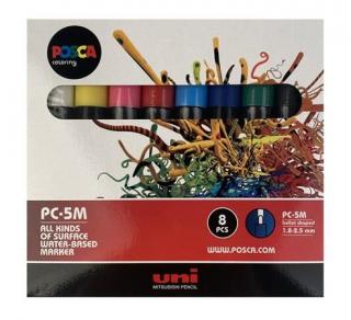 Dekormarker készlet, 1,8-2,5 mm, UNI "Posca PC-5M", 8 különbözõ szín (8 db)