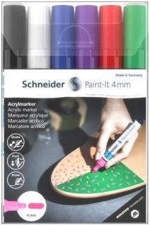 Dekormarker készlet, akril, 4 mm, SCHNEIDER "Paint-It 320", 6 különbözõ szín (6 db)