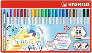 Ecsetirón készlet, fém doboz, STABILO "Pen 68 brush", 19 különbözõ szín (25 db)