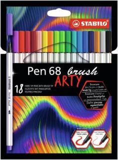Ecsetirón készlet, STABILO "Pen 68 brush ARTY", 18 különbözõ szín (18 db)