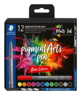 Ecsetirón készlet, STAEDTLER "Pigment brush 371", 12 különbözõ alapszín (12 db)