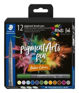 Ecsetirón készlet, STAEDTLER "Pigment brush 371", 12 különbözõ természeti szín (12 db)